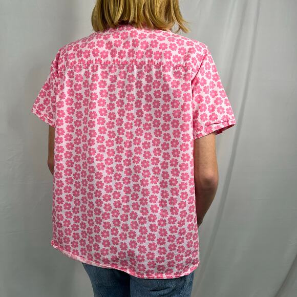 Vintage Mainstreet Blues Pink Floral Short Sleeve Button-Up Shirt 100% Cotton - Picture 2 of 6